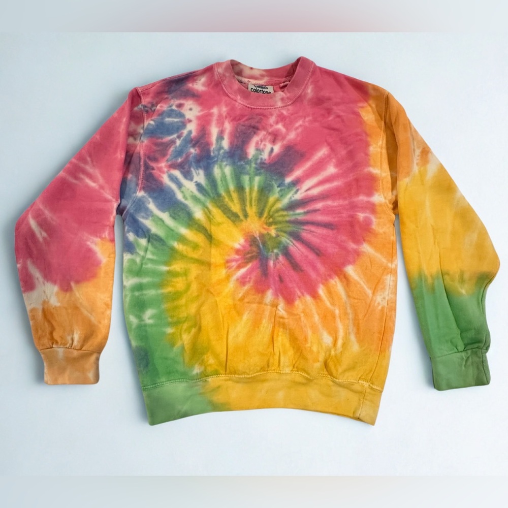 Colorful Rainbow Tie-Dye Crewneck Fleece Pullover Sweatshirt